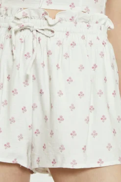 Glamorous Chic Escapes|Co-ords|Cream Pink Stem Flower Shorts -