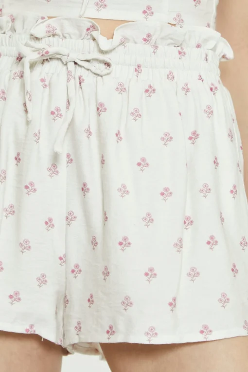 Glamorous Chic Escapes|Co-ords|Cream Pink Stem Flower Shorts -