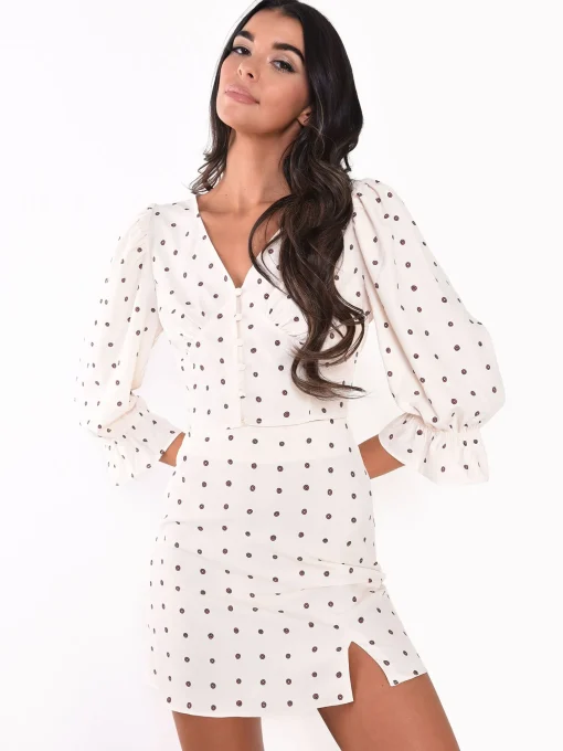 Glamorous Going Out Skirts|Cream Rust Spot A-line Split Skirt. -