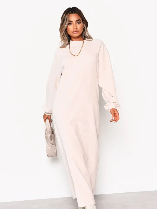 Glamorous Midi & Midaxi Dresses|Midi & Midaxi Dresses|Cream Soft Ribbed Long Sleeve Midi Dress -