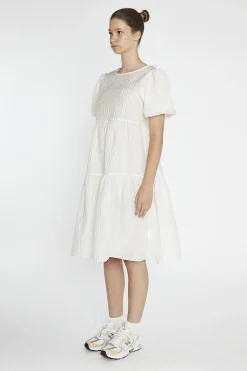 Glamorous Day Dresses|Midi & Midaxi Dresses|Cream Textured-Brocade Tiered Midi-Dress -