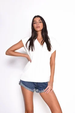 Glamorous Jumpers|Cream V Neck Short Sleeve Jumper -