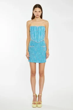 Glamorous Best Dressed Guest|Going Out Tops|Cyan-Blue Tweed Diamante Trim Corset -