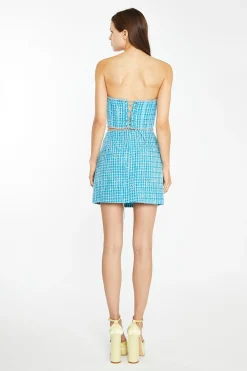Glamorous Best Dressed Guest|Going Out Tops|Cyan-Blue Tweed Diamante Trim Corset -