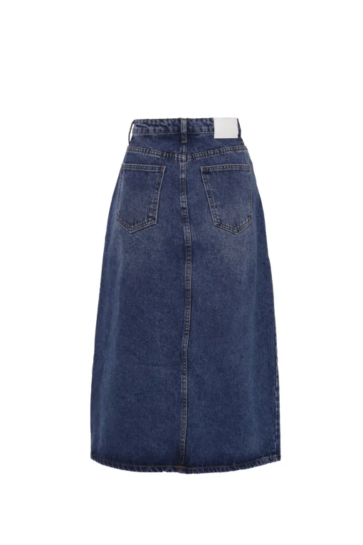 Glamorous Midi & Midaxi Skirts|Dark Blue Stonewash Split High Waisted Midi Skirt -