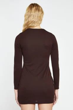 Glamorous Workwear|Go To Partywear|Dark Brown Deep V-neck Mini-Dress -