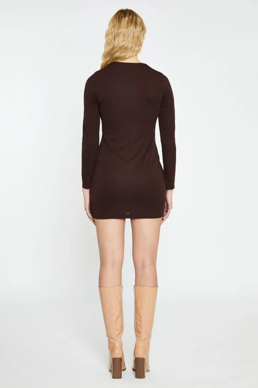 Glamorous Workwear|Go To Partywear|Dark Brown Deep V-neck Mini-Dress -
