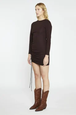 Glamorous Party Dresses|Going Out Dresses|Dark Brown Ruched Bodycon Mini-Dress -