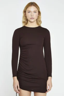 Glamorous Party Dresses|Going Out Dresses|Dark Brown Ruched Bodycon Mini-Dress -
