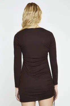 Glamorous Party Dresses|Going Out Dresses|Dark Brown Ruched Bodycon Mini-Dress -