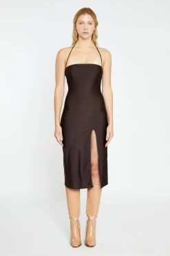 Glamorous Graduation|Workwear|Dark Brown Square Halterneck Midi-Dress -