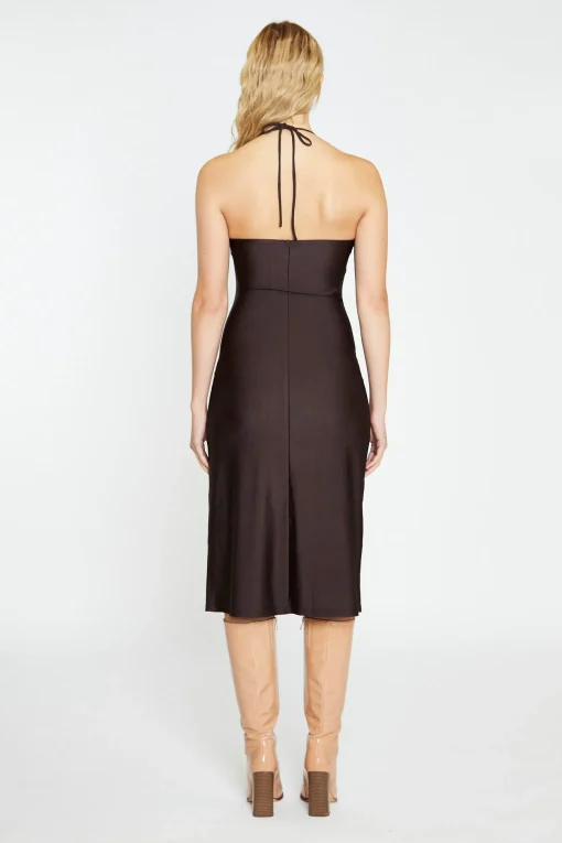 Glamorous Graduation|Workwear|Dark Brown Square Halterneck Midi-Dress -
