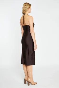 Glamorous Graduation|Workwear|Dark Brown Square Halterneck Midi-Dress -