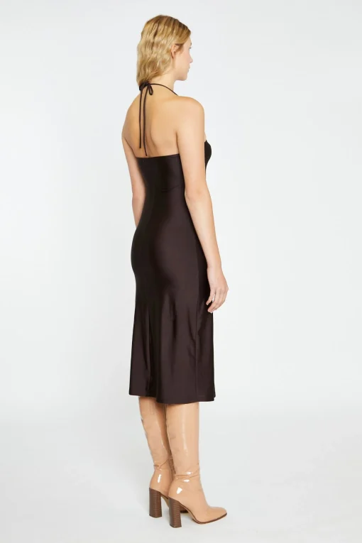 Glamorous Graduation|Workwear|Dark Brown Square Halterneck Midi-Dress -