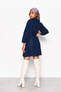 Glamorous Mini Dresses|Mini Dresses|Dark Stonewash V-Neck Button Front Mini-Dress -