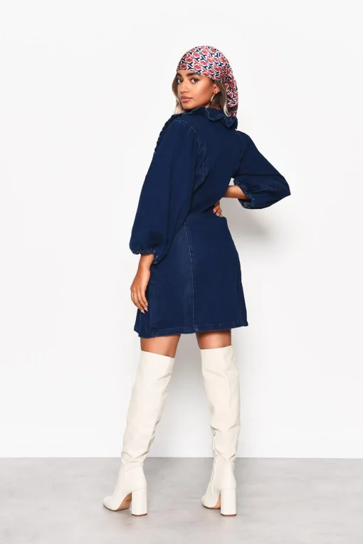 Glamorous Mini Dresses|Mini Dresses|Dark Stonewash V-Neck Button Front Mini-Dress -