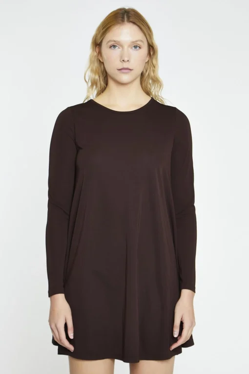Glamorous Day Dresses|Mini Dresses|Dark-Brown Basic Long-Sleeve Mini-Dress -