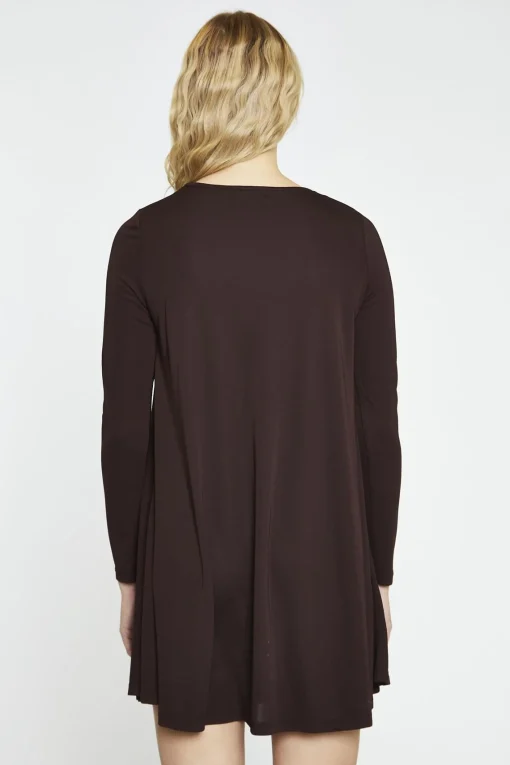 Glamorous Day Dresses|Mini Dresses|Dark-Brown Basic Long-Sleeve Mini-Dress -