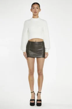 Glamorous Going Out Skirts|Mini Skirts|Dark-Brown Distressed-PU Fitted Mini-Skirt -
