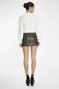 Glamorous Going Out Skirts|Mini Skirts|Dark-Brown Distressed-PU Fitted Mini-Skirt -
