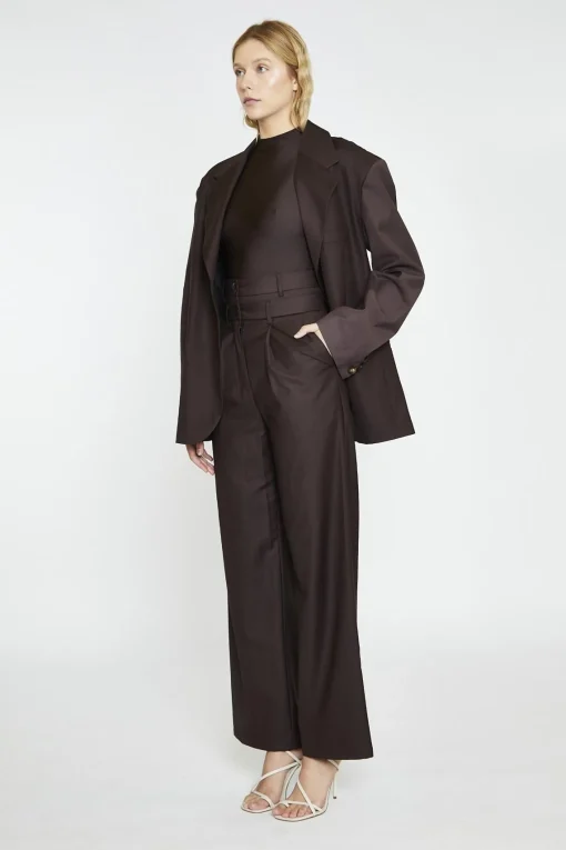 Glamorous Co-ords|Dark-Brown Double Waisted Wide-Leg Trousers -