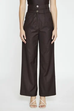 Glamorous Co-ords|Dark-Brown Double Waisted Wide-Leg Trousers -