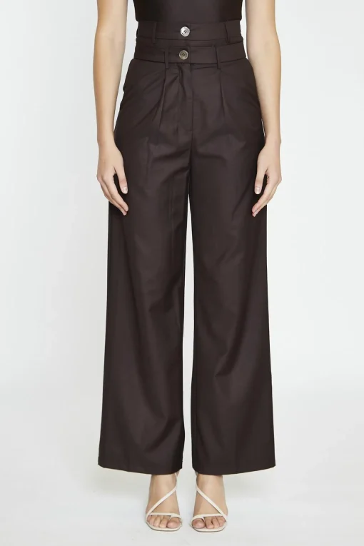 Glamorous Co-ords|Dark-Brown Double Waisted Wide-Leg Trousers -