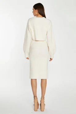 Glamorous Workwear|Go To Partywear|Dark-Cream Knitted Pencil Midi-Skirt -