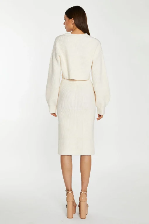 Glamorous Workwear|Go To Partywear|Dark-Cream Knitted Pencil Midi-Skirt -