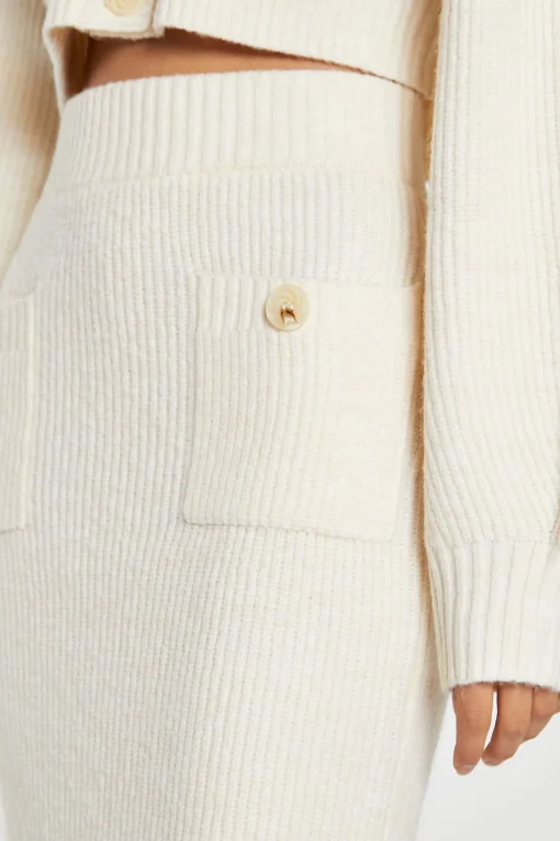 Glamorous Workwear|Go To Partywear|Dark-Cream Knitted Pencil Midi-Skirt -