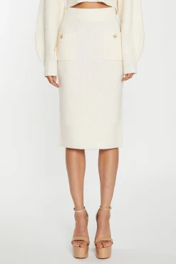 Glamorous Workwear|Go To Partywear|Dark-Cream Knitted Pencil Midi-Skirt -
