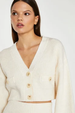 Glamorous Workwear|Jet Setter|Dark-Cream Oversized Sleeve Crop-Cardigan -