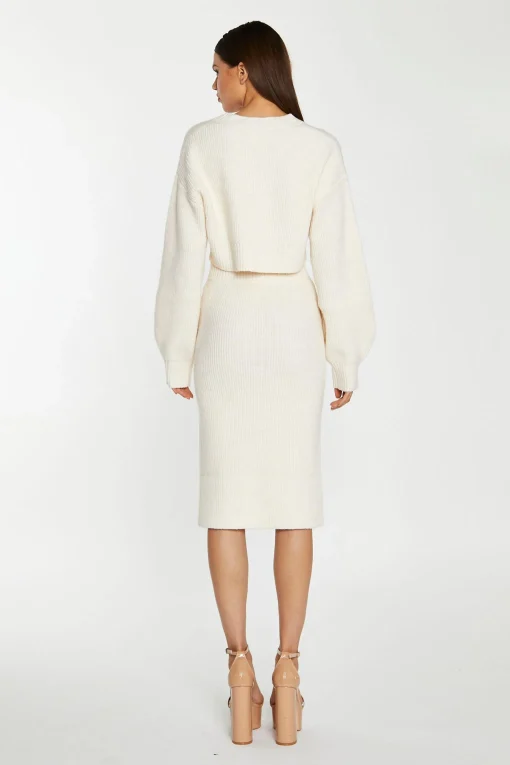 Glamorous Workwear|Jet Setter|Dark-Cream Oversized Sleeve Crop-Cardigan -