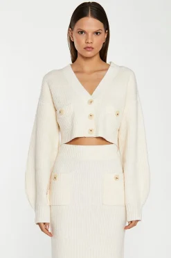 Glamorous Workwear|Jet Setter|Dark-Cream Oversized Sleeve Crop-Cardigan -