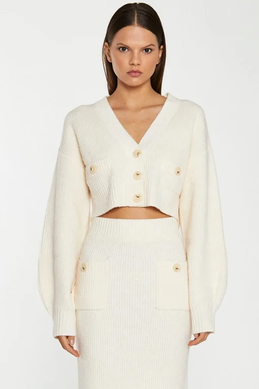 Glamorous Workwear|Jet Setter|Dark-Cream Oversized Sleeve Crop-Cardigan -