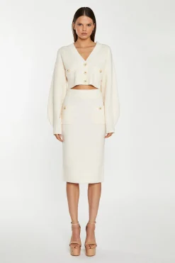 Glamorous Workwear|Jet Setter|Dark-Cream Oversized Sleeve Crop-Cardigan -