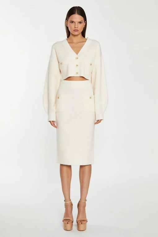 Glamorous Workwear|Jet Setter|Dark-Cream Oversized Sleeve Crop-Cardigan -