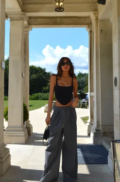 Glamorous Workwear|Co-ords|Dark-Grey High-Waisted Wide-Leg Trousers -