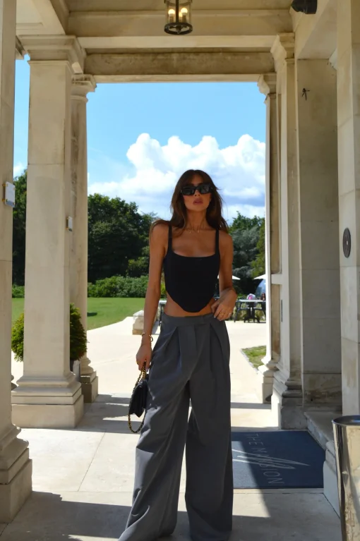 Glamorous Workwear|Co-ords|Dark-Grey High-Waisted Wide-Leg Trousers -