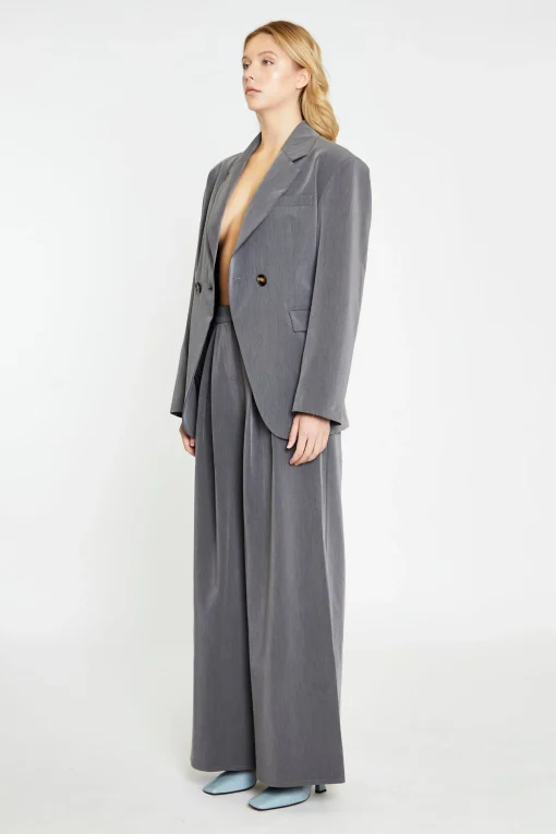 Glamorous Workwear|Co-ords|Dark-Grey High-Waisted Wide-Leg Trousers -