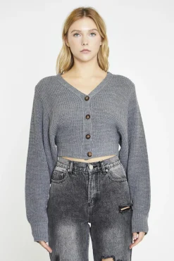 Glamorous Cardigans|Dark-Grey Marl Button Front Crop-Cardigan -