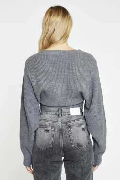 Glamorous Cardigans|Dark-Grey Marl Button Front Crop-Cardigan -