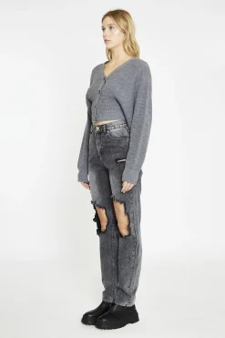 Glamorous Cardigans|Dark-Grey Marl Button Front Crop-Cardigan -