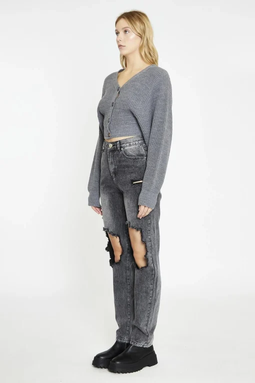 Glamorous Cardigans|Dark-Grey Marl Button Front Crop-Cardigan -