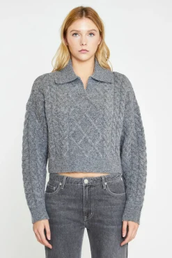 Glamorous Workwear|Jumpers|Dark-Grey Marl Collared Cable Knit Jumper -
