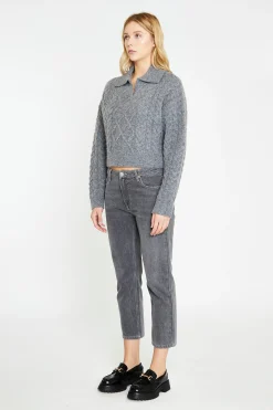 Glamorous Workwear|Jumpers|Dark-Grey Marl Collared Cable Knit Jumper -