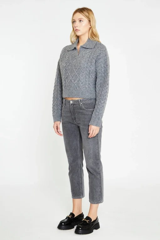 Glamorous Workwear|Jumpers|Dark-Grey Marl Collared Cable Knit Jumper -