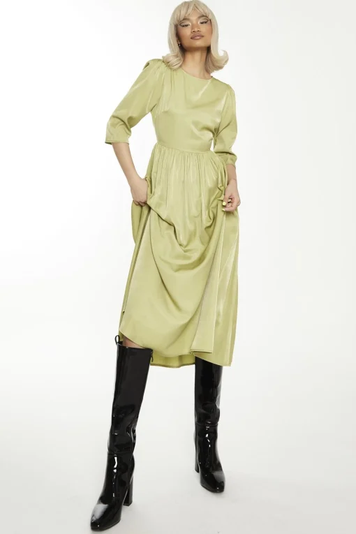 Glamorous Day Dresses|Midi & Midaxi Dresses|Dark-Pistachio Crew-Neck Midi-Dress -