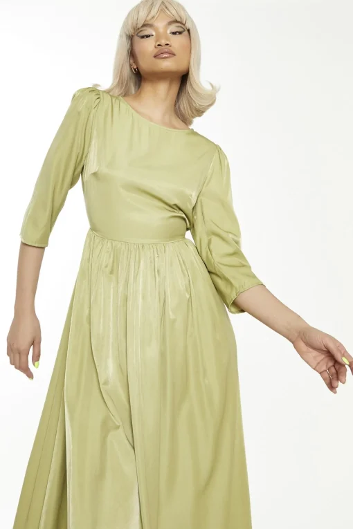Glamorous Day Dresses|Midi & Midaxi Dresses|Dark-Pistachio Crew-Neck Midi-Dress -