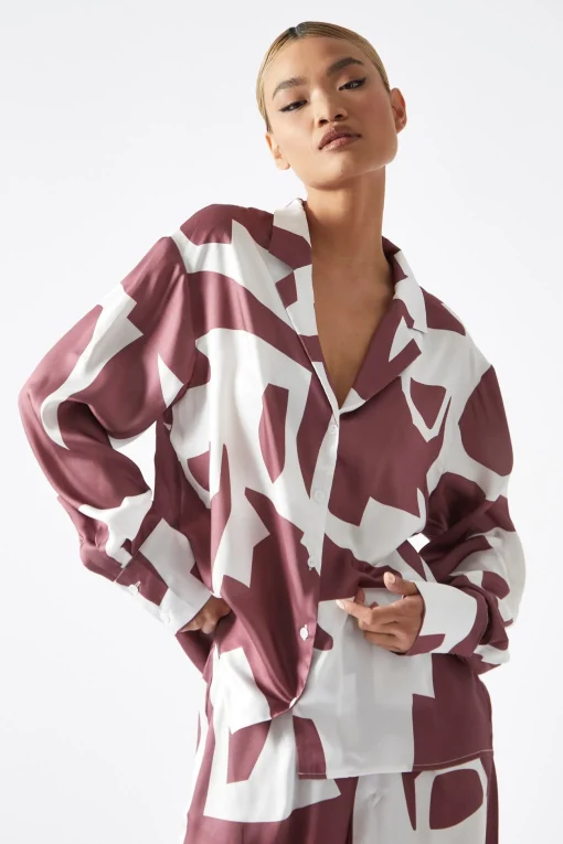 Glamorous Best Dressed Guest|Going Out Tops|Dark-Rose Abstract Oversized Shirt -